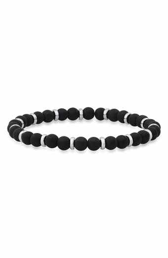 HMY JEWELRY Black Lava Stone & Stainless Steel Bracelet
