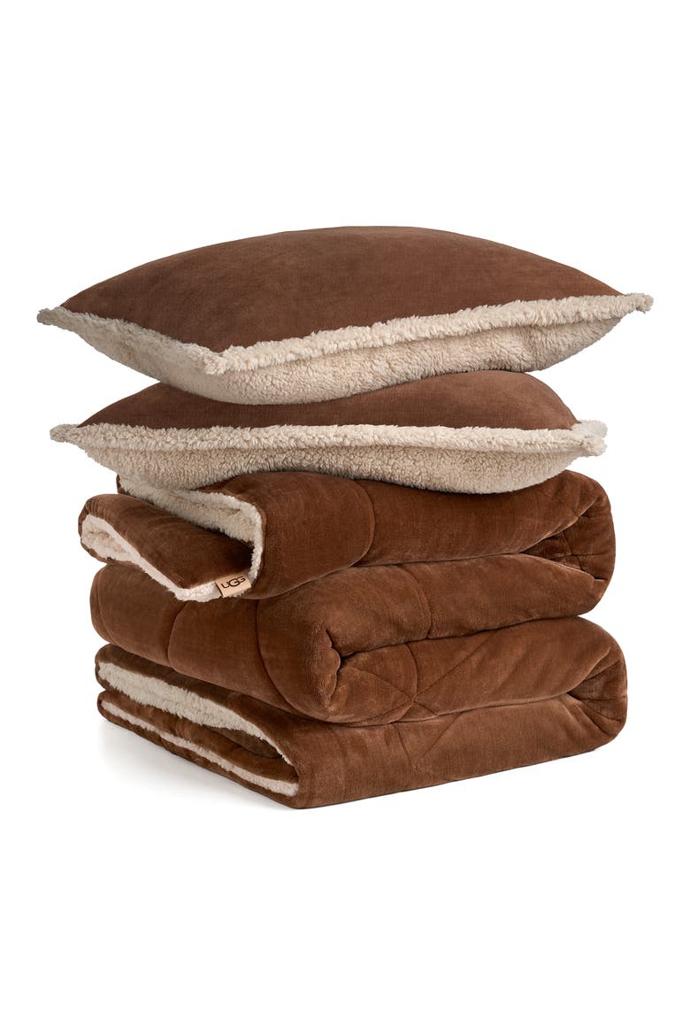 Avery Faux Shearling Comforter & Shams Set, Main, color, CHESTNUT/ CREAM