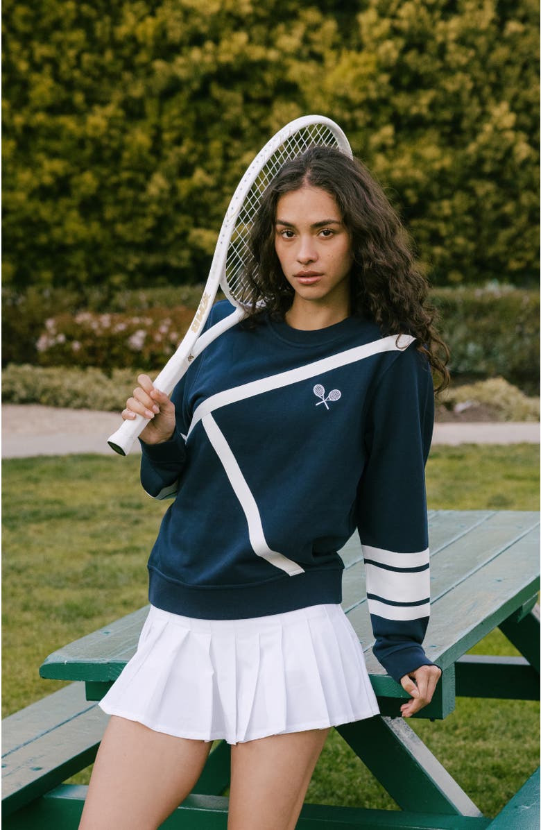 Ellsworth + Ivey Elle Women's Sweatshirt Tennis Lines, Alternate, color, Navy