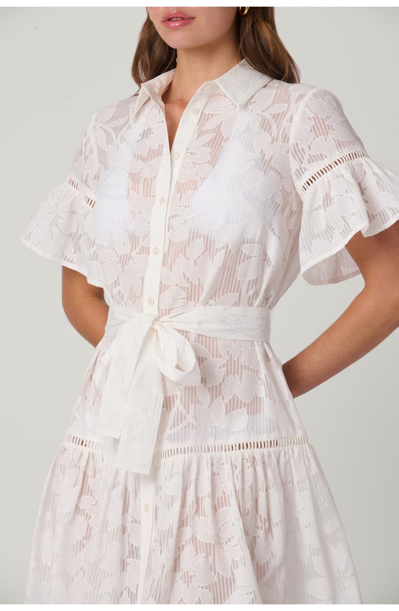 Shoshanna Ruffle Mini Stencil Floral Burnout Cover Up, Alternate, color, Optic