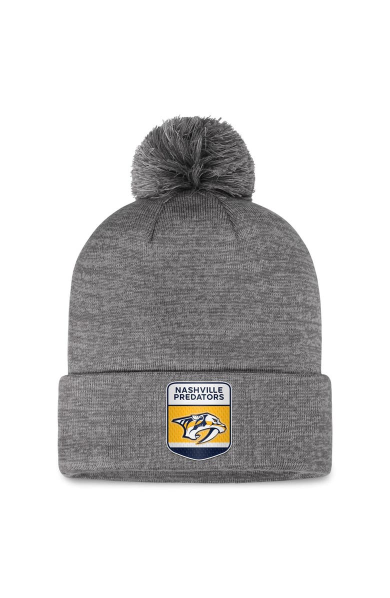 FANATICS Men's Fanatics Branded Gray Nashville Predators Authentic Pro Home Ice Cuffed Knit Hat with Pom, Main, color, Gray