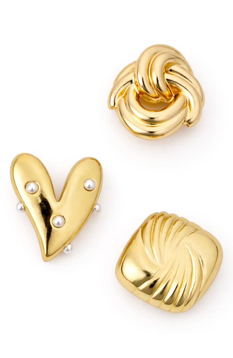 Set of 3 Heart, Knot & Square Brooches