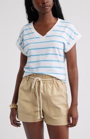 Caslon® Roll Cuff V-Neck T-Shirt
