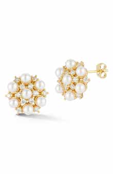 Imitation Pearl and Cubic Zirconia Cluster Stud Earrings