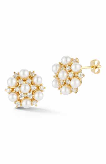 Imitation Pearl and Cubic Zirconia Cluster Stud Earrings