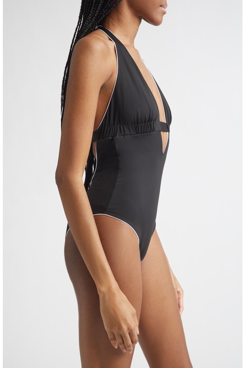 Reversible Plunge Neck One-Piece Swimsuit, Alternate, color, BLACK