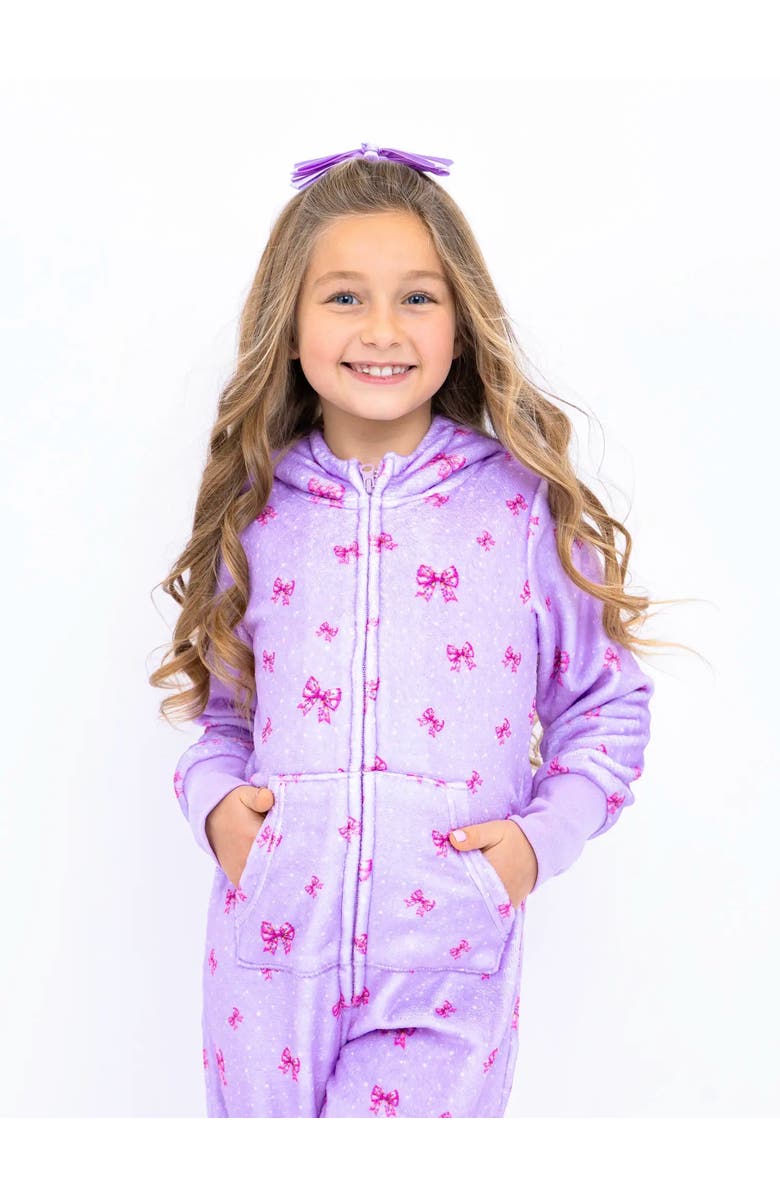 Preppy Goose Plush Holiday Bows loungewear jumpsuit, Alternate, color, Lavender