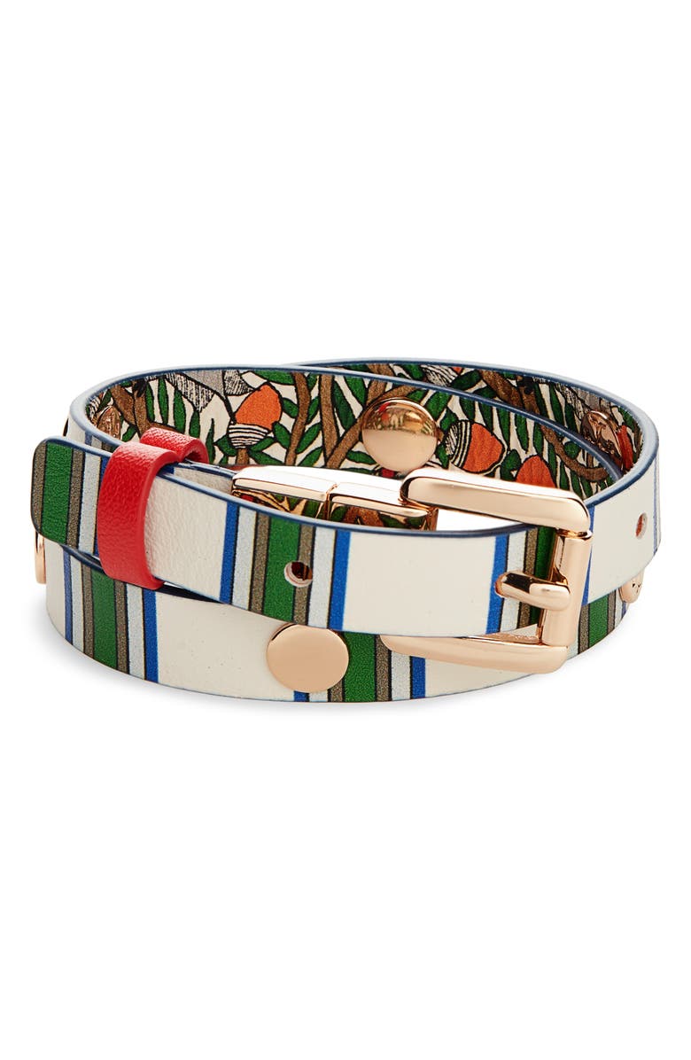 Tory Burch Reversible Double Wrap Leather Bracelet, Alternate, color, 