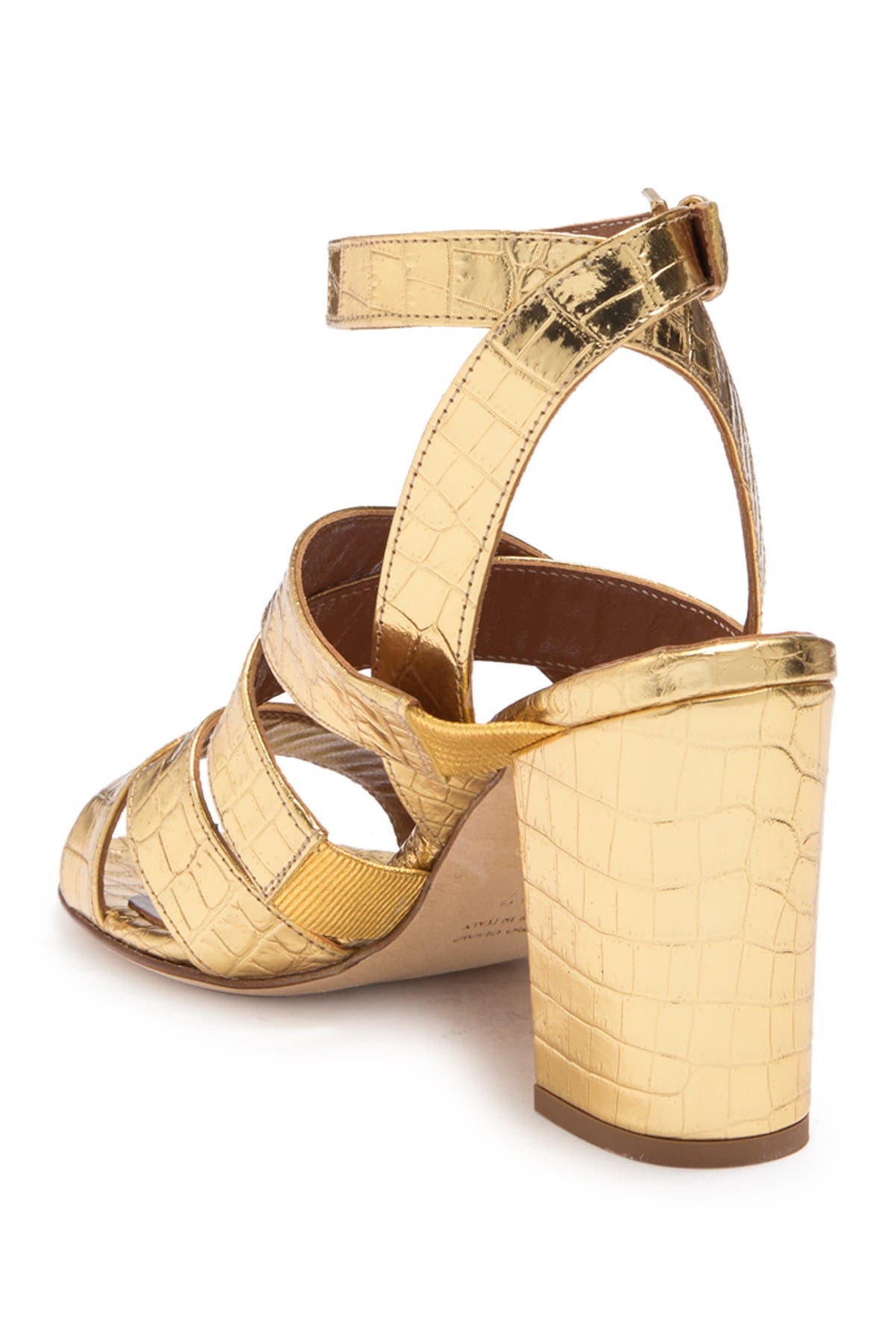 Paris Texas Metallic Croc Embossed Print Strappy Block Heel Sandal, Alternate, color, 