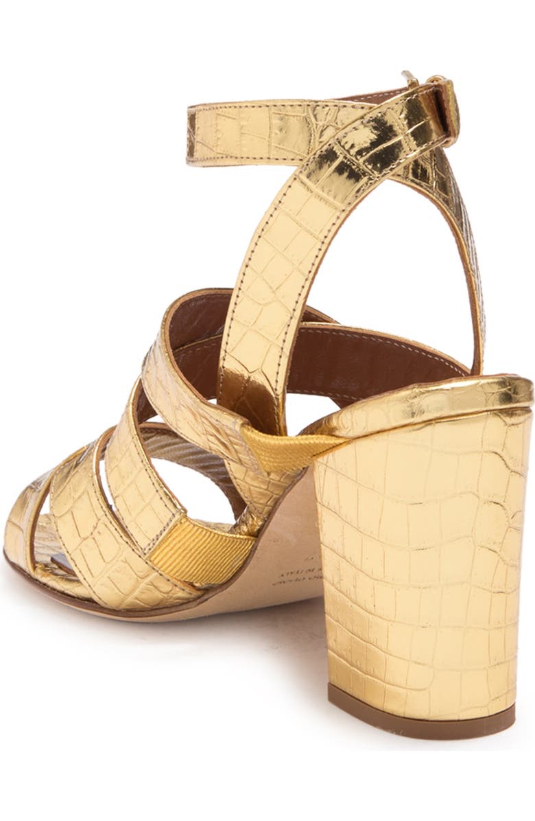 Paris Texas Metallic Croc Embossed Print Strappy Block Heel Sandal, Alternate, color,