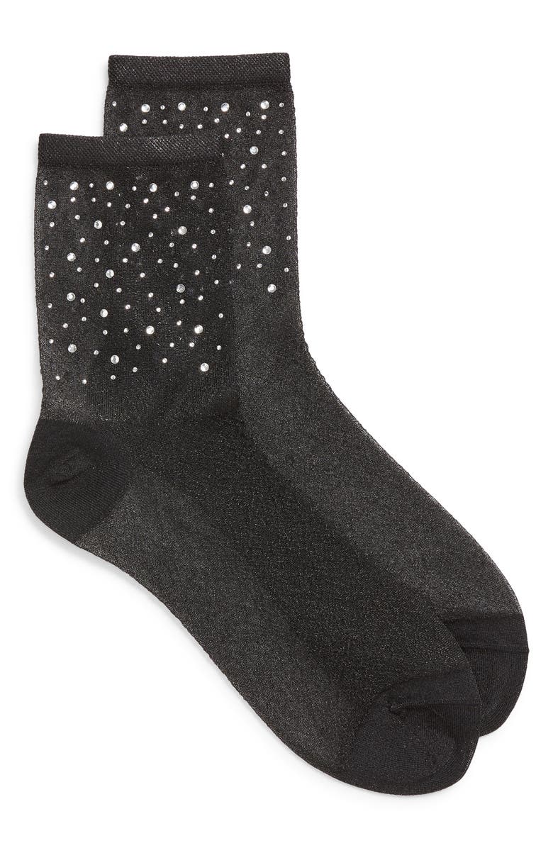 Nordstrom Rhinestone Metallic Quarter Socks, Alternate, color, Black