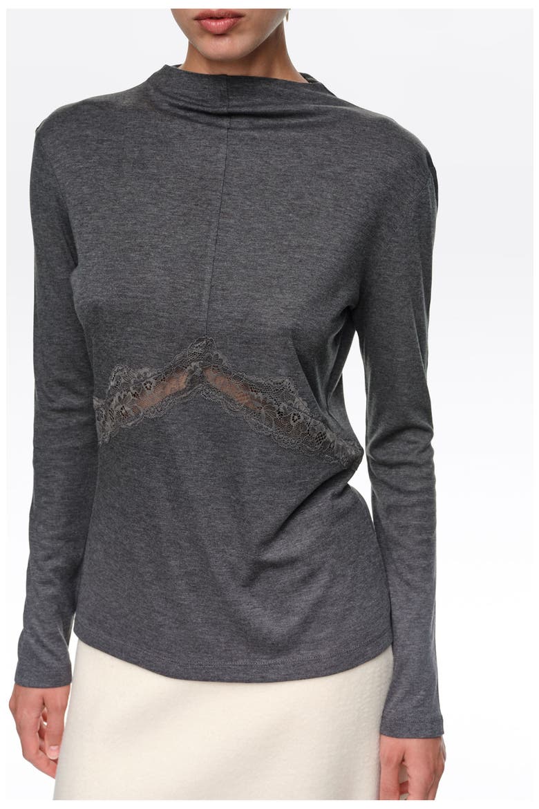 T-shirt with Lace Waist, Alternate, color, DARK GREY