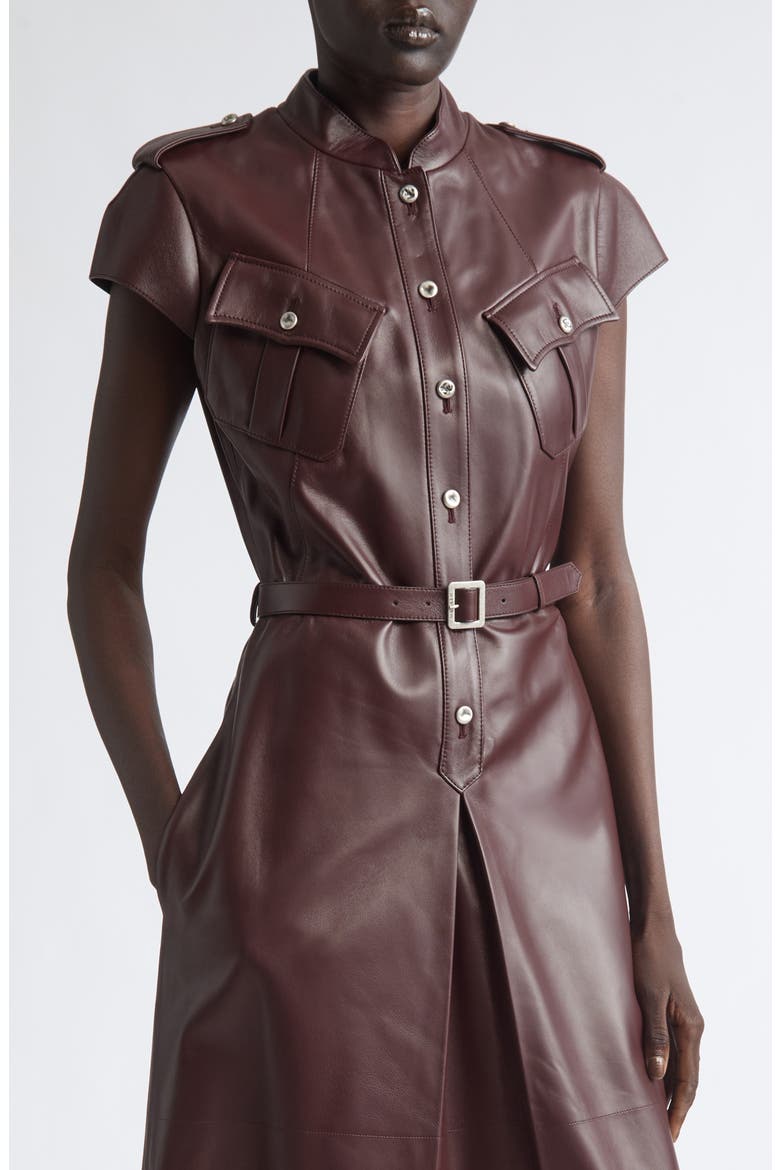 Leather Midi Shirtdress, Alternate, color, LACQUER