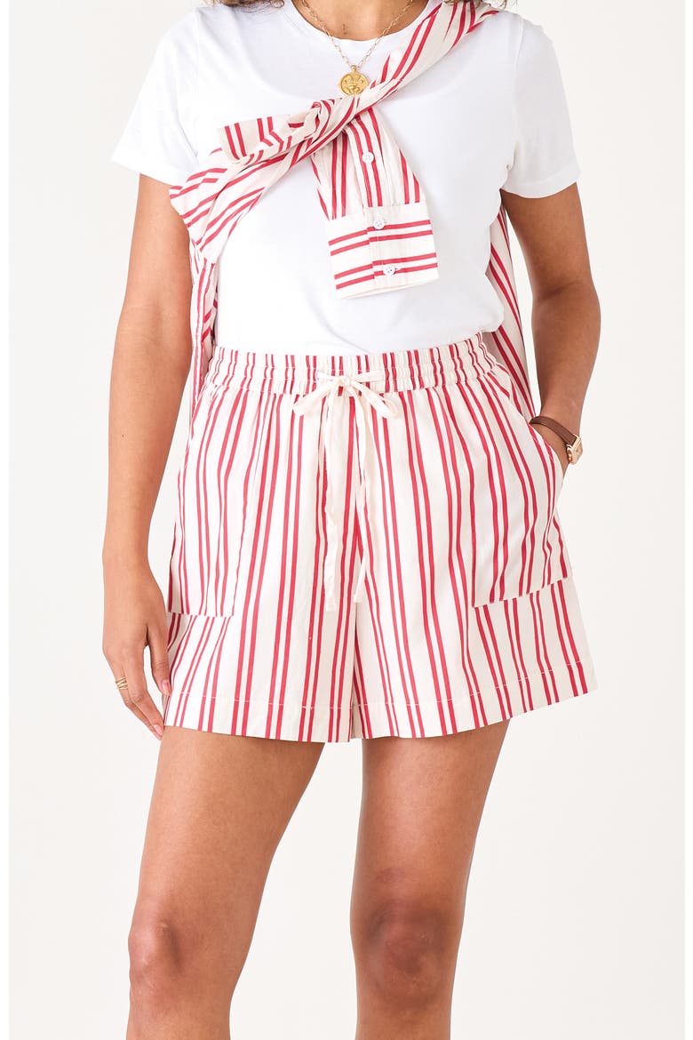 Porto Poplin Drawstring Short, Main, color, Scarlet Red Stripe