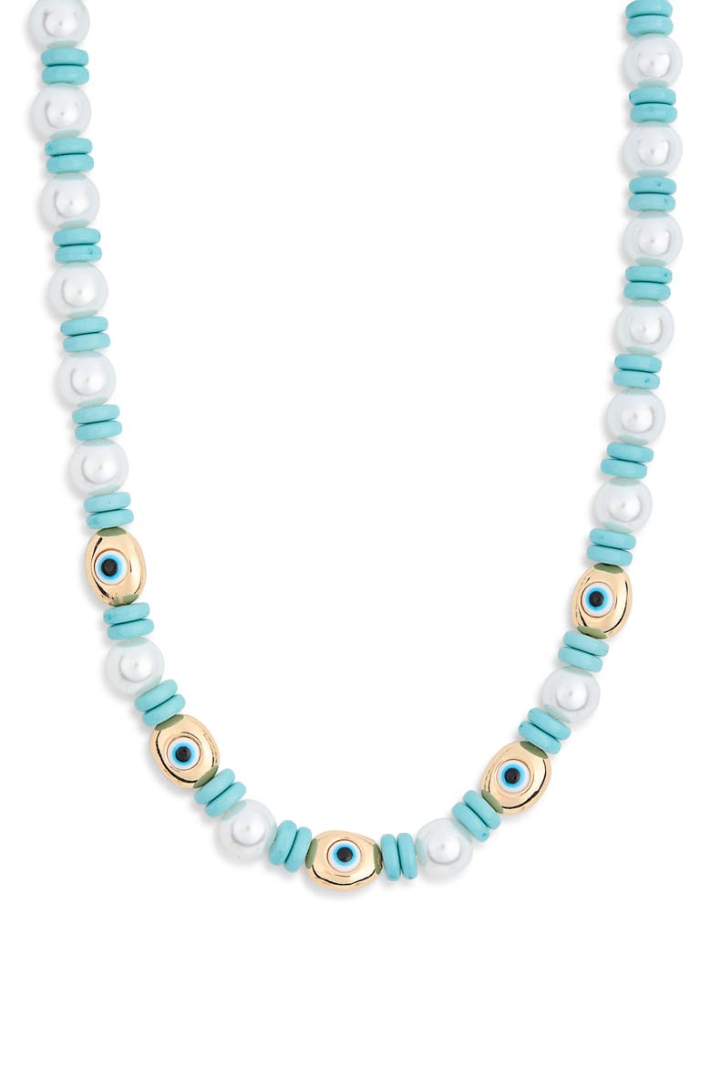 BaubleBar Lindsey Evil Eye Beaded Necklace, Main, color, Blue