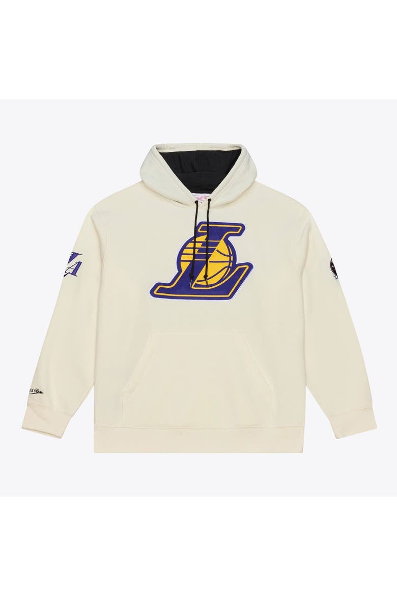 Men's Mitchell & Ness Cream Los Angeles Lakers Hardwood Classics Chainstitch Premium Fleece Hoodie, Main, color, Cream