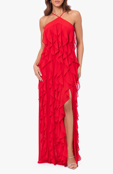 Corkscrew Ruffle Chiffon Gown