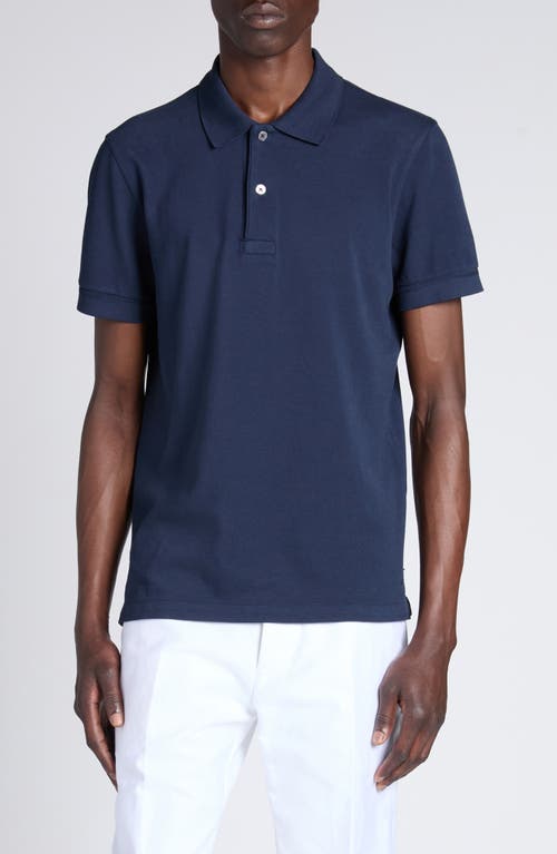 Tom Ford Black Short-sleeves Polo In Cotton Piquet Jersey Man In Hb785 Ink Blue