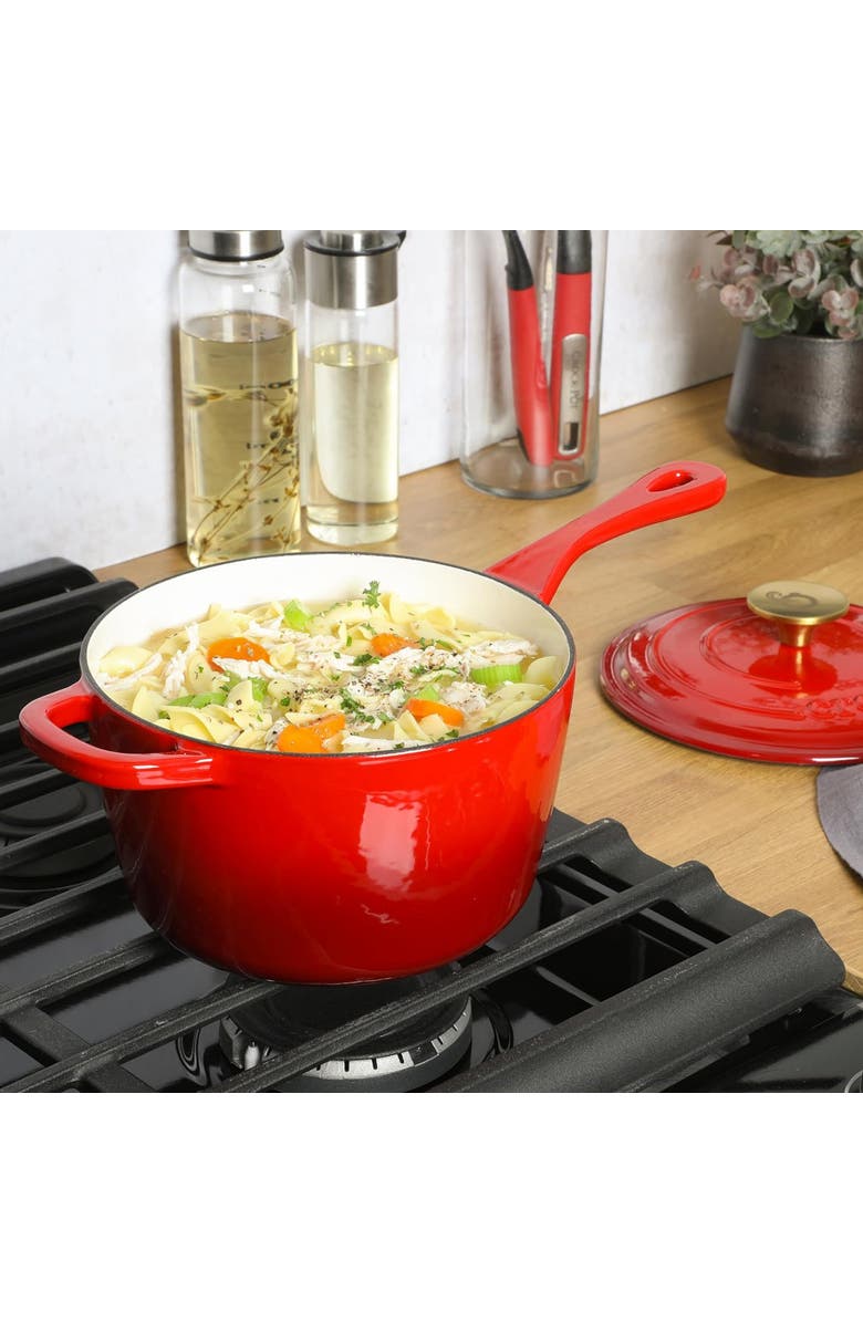 Crock-pot 3 Quart Enameled Cast Iron Saucepan with Lid, Alternate, color, Red