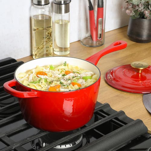 Crock-pot 3 Quart Enameled Cast Iron Saucepan With Lid In Red