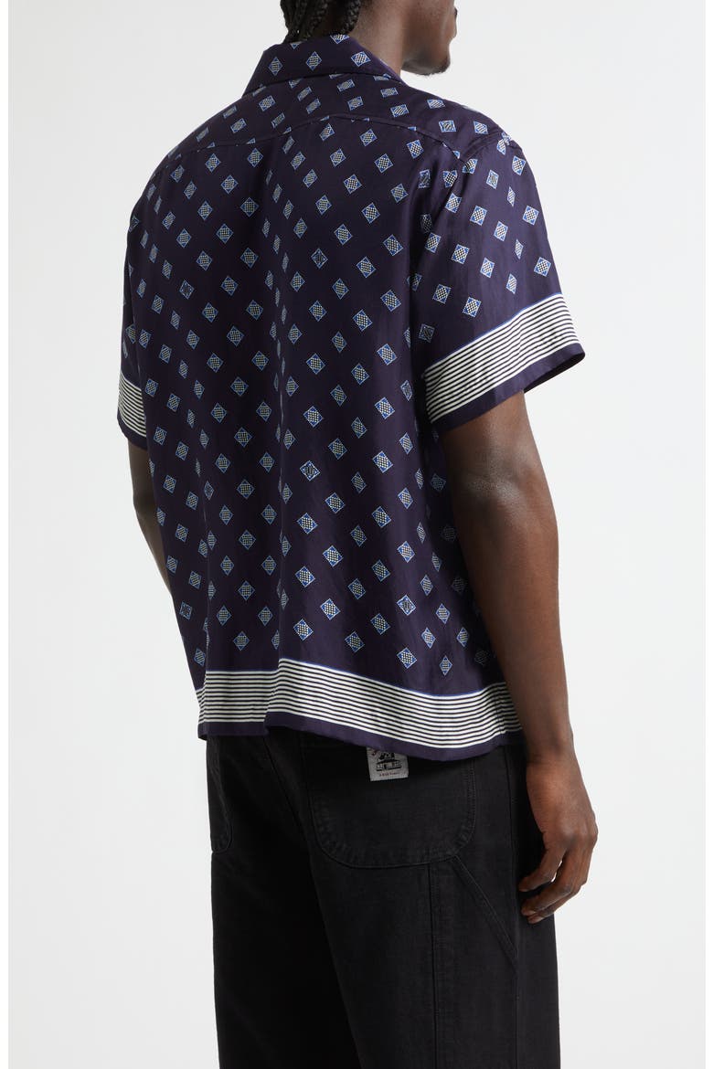 Foyer Diamond Print Short Sleeve Silk Button-Up Shirt, Alternate, color, NAVY BLUE