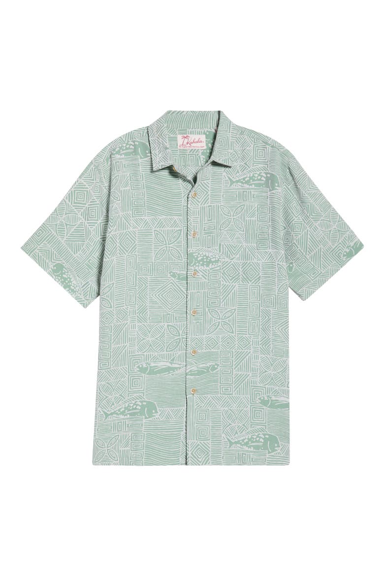Kapakahi Jacquard Short Sleeve Button-Up Shirt, Alternate, color, WASABI