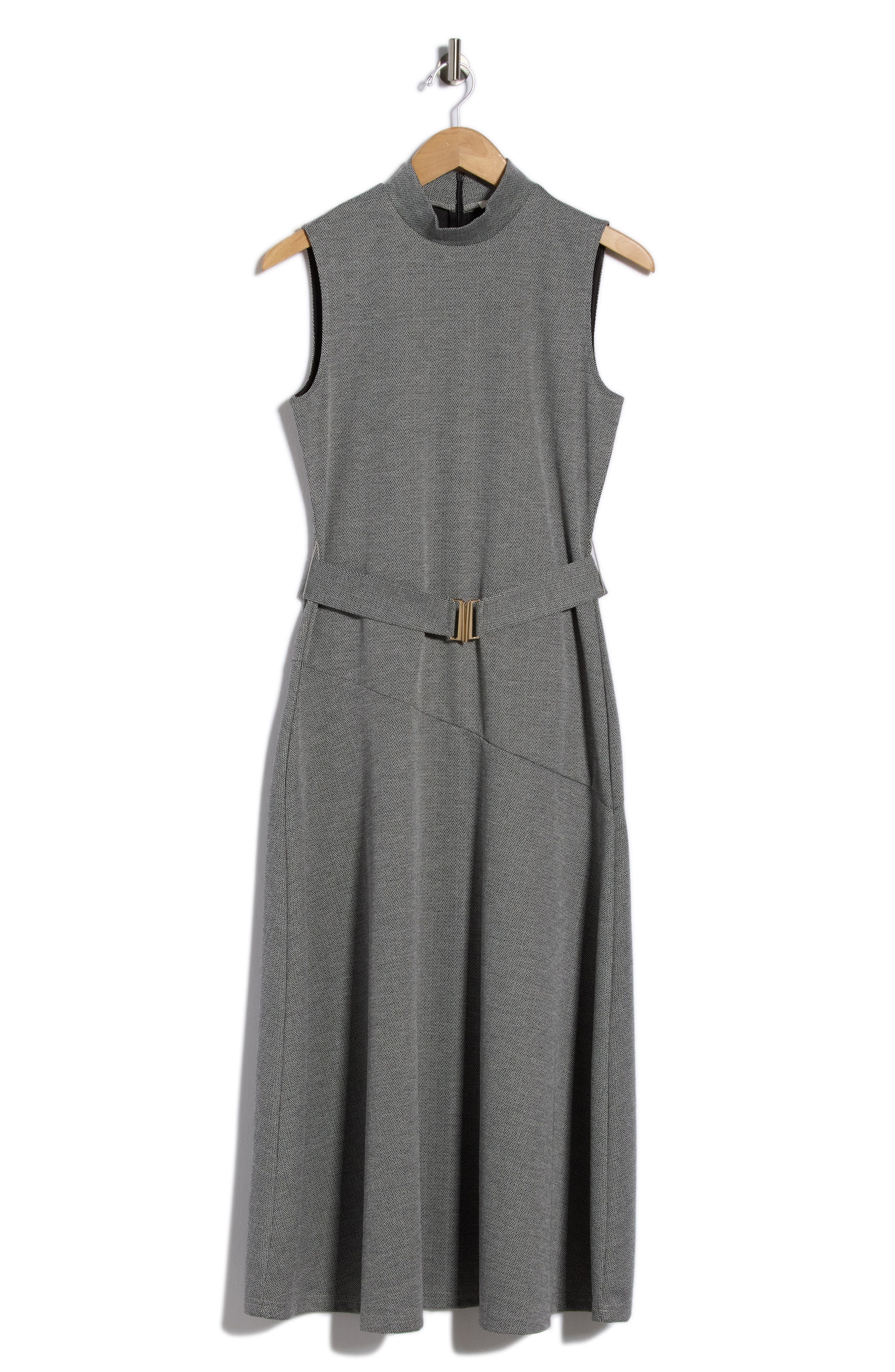 Mock Neck Sleeveless Belted Dress
