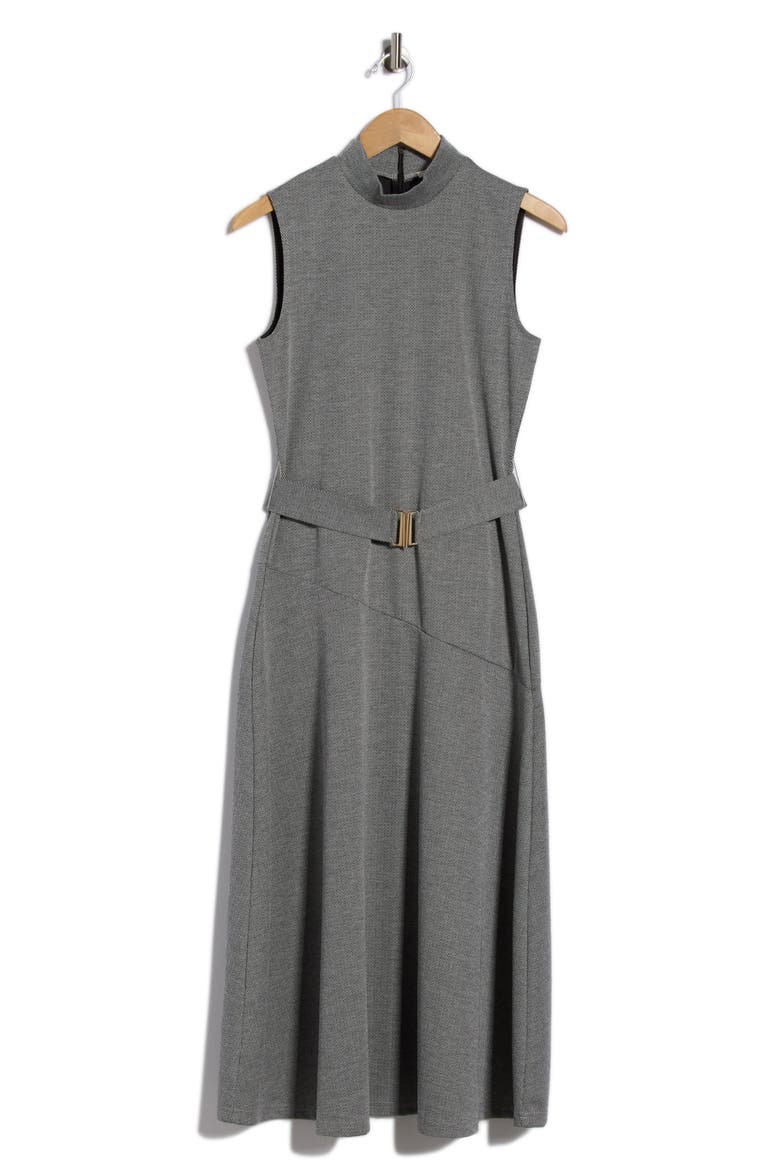Mock Neck Sleeveless Belted Dress, Main, color, CHARCOAL