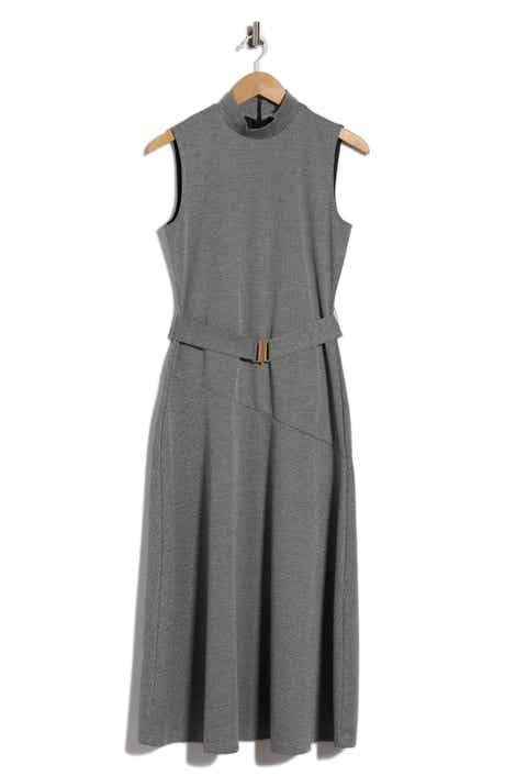 Mock Neck Sleeveless Belted Dress