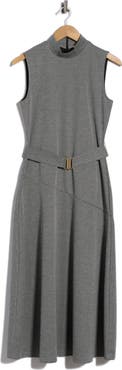 TASH AND SOPHIE Mock Neck Sleeveless Belted Dress