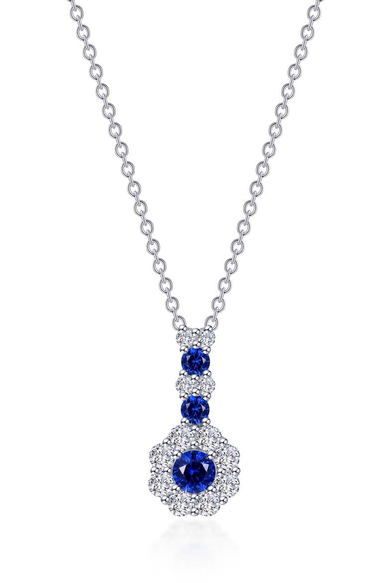 Lab Grown Sapphire & Simulated Diamond Flower Pendant Necklace, Main, color, SAPPHIRE/ WHITE