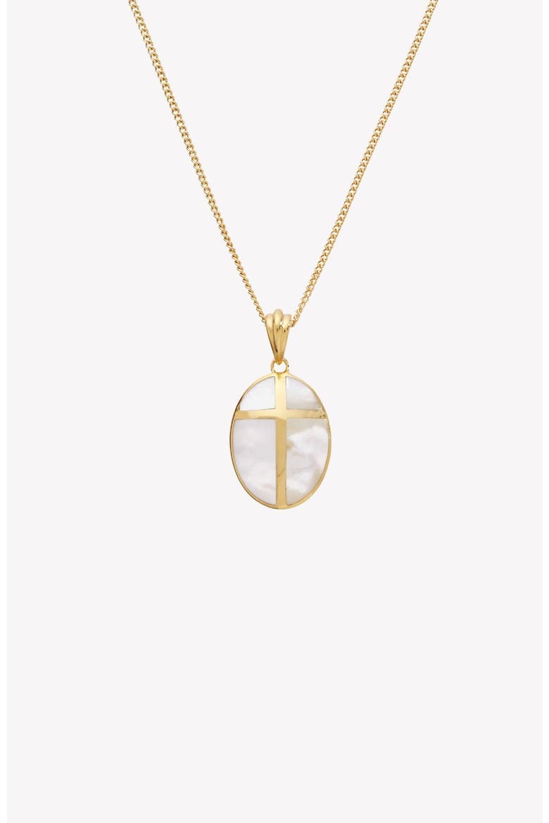 Mother Of Pearl Cross Pendant Necklace, Main, color, 18k Gold Plated