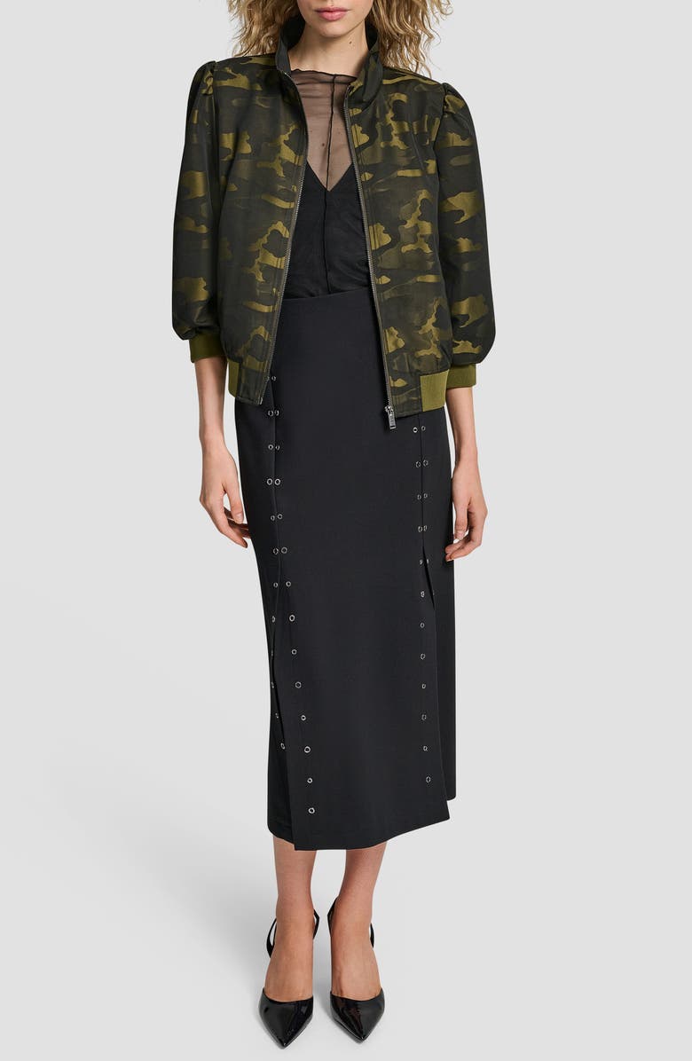 DKNY Camo Jacquard Bomber Jacket, Alternate, color, Dark Olive
