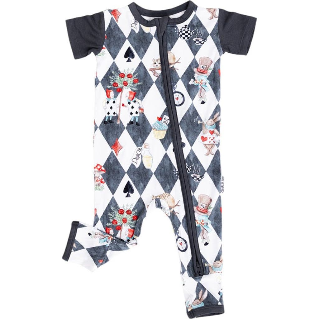 Charlie Lou Baby® Alice in Wonderland Short Sleeve Zip Romper in Grey  product