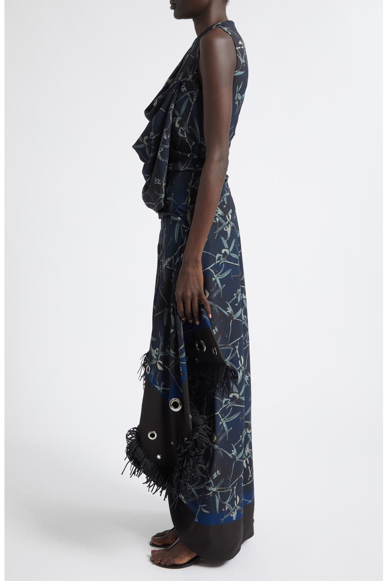 Bodine Asymmetric Fringe Cowl Neck Dress, Alternate, color, INK MULTI