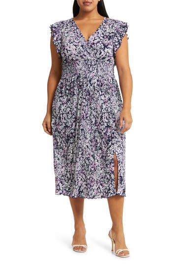 Chelsea28 Flutter Plissé Midi Dress In Blue