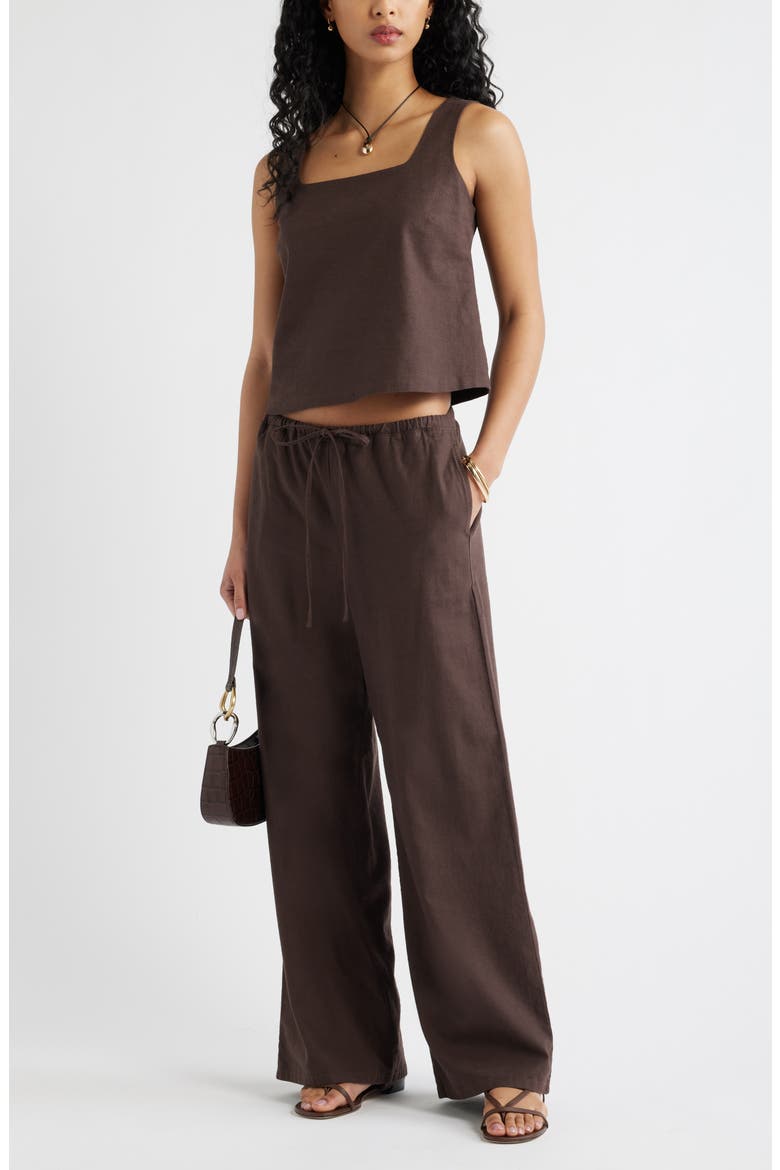 Square Neck Sleeveless Linen Blend Top, Alternate, color, BROWN SEAL