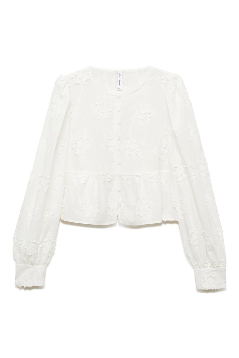 Floral Embroidered Cotton Peplum Button-Up Shirt, Alternate, color, OFF WHITE