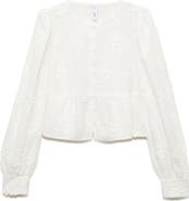 MANGO Floral Embroidered Cotton Peplum Button-Up Shirt