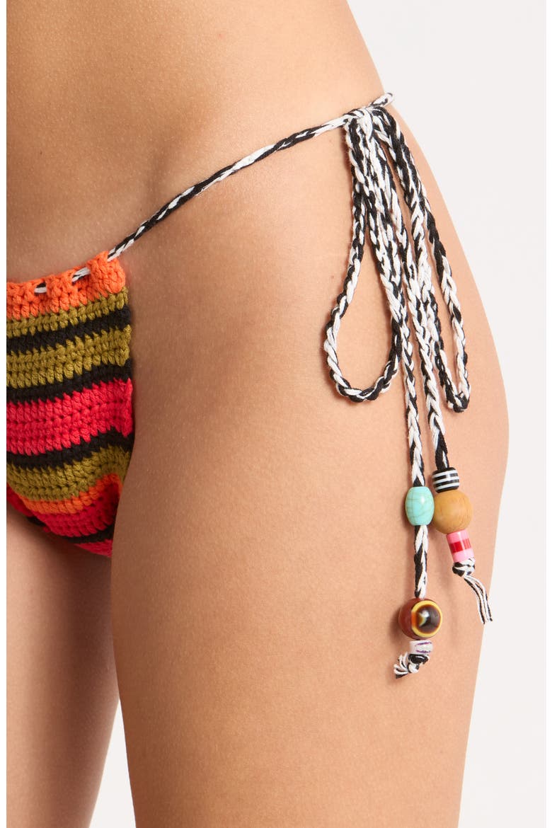 Stripe Beaded Side Tie Crochet Bikini Bottoms, Alternate, color, MULTI