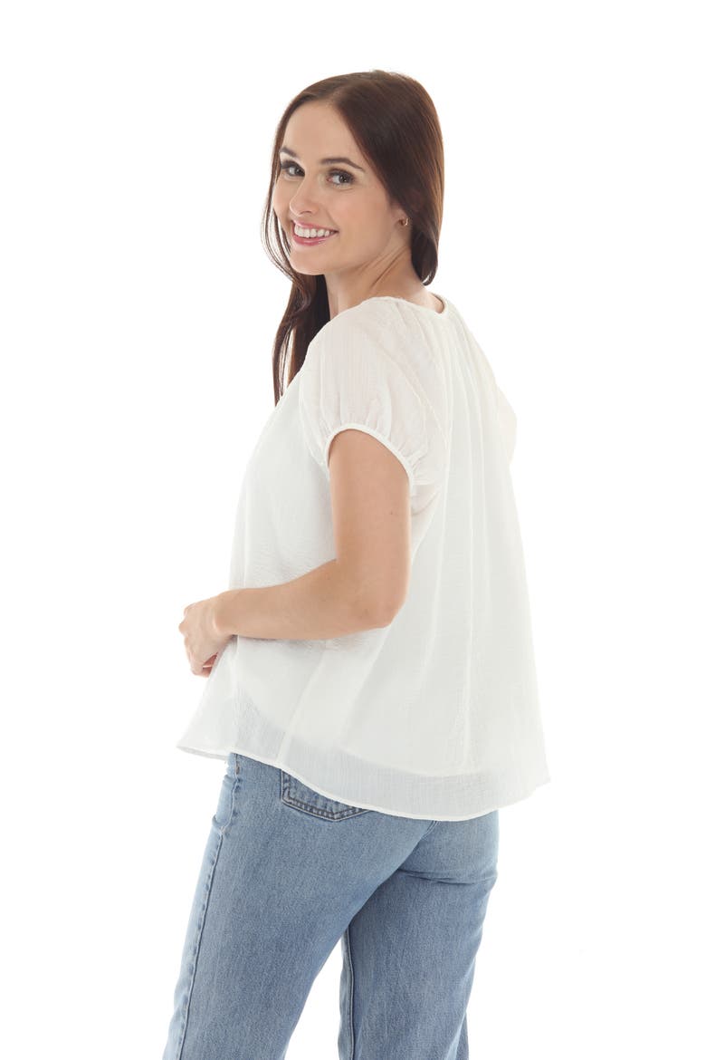 Button Front Short Sleeve Top, Alternate, color, WHITE
