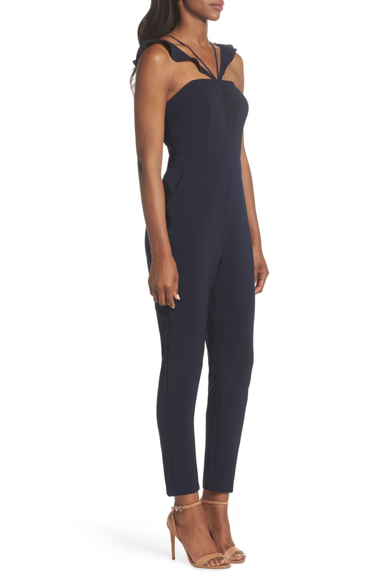 Flutter Neck Jumpsuit, Alternate, color, NAVY