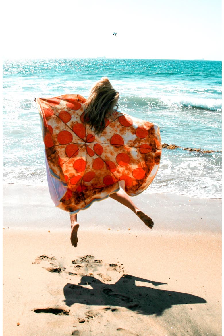 Pizza Round Beach Towel, Alternate, color, PEPPERONI