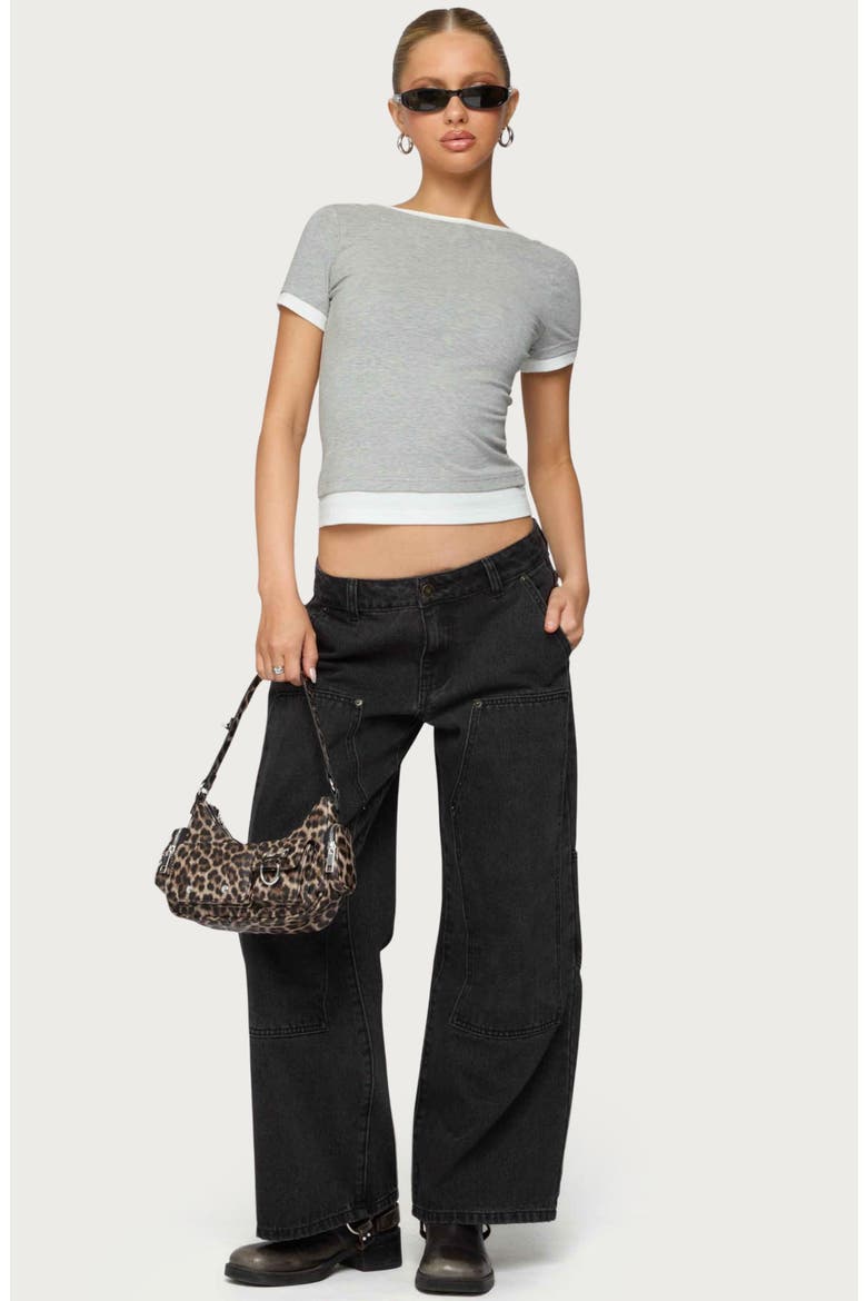 Ayla Low Rise Wide Leg Carpenter Jeans, Alternate, color, BLACK-WASHED