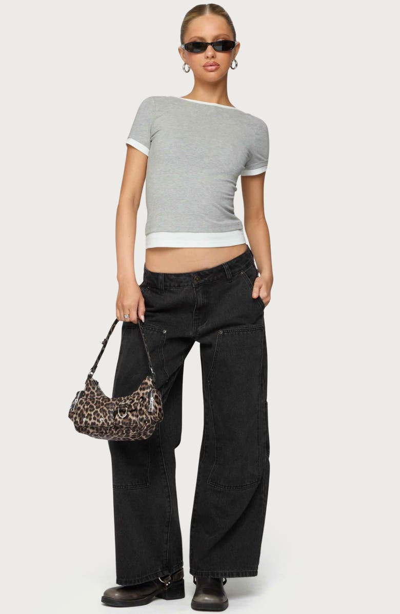 EDIKTED Ayla Low Rise Wide Leg Carpenter Jeans, Alternate, color, Black-Washed