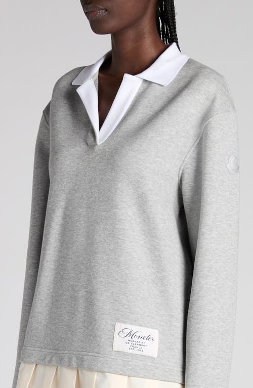 Moncler Long Sleeve Mixed Media Polo Dress In Gray