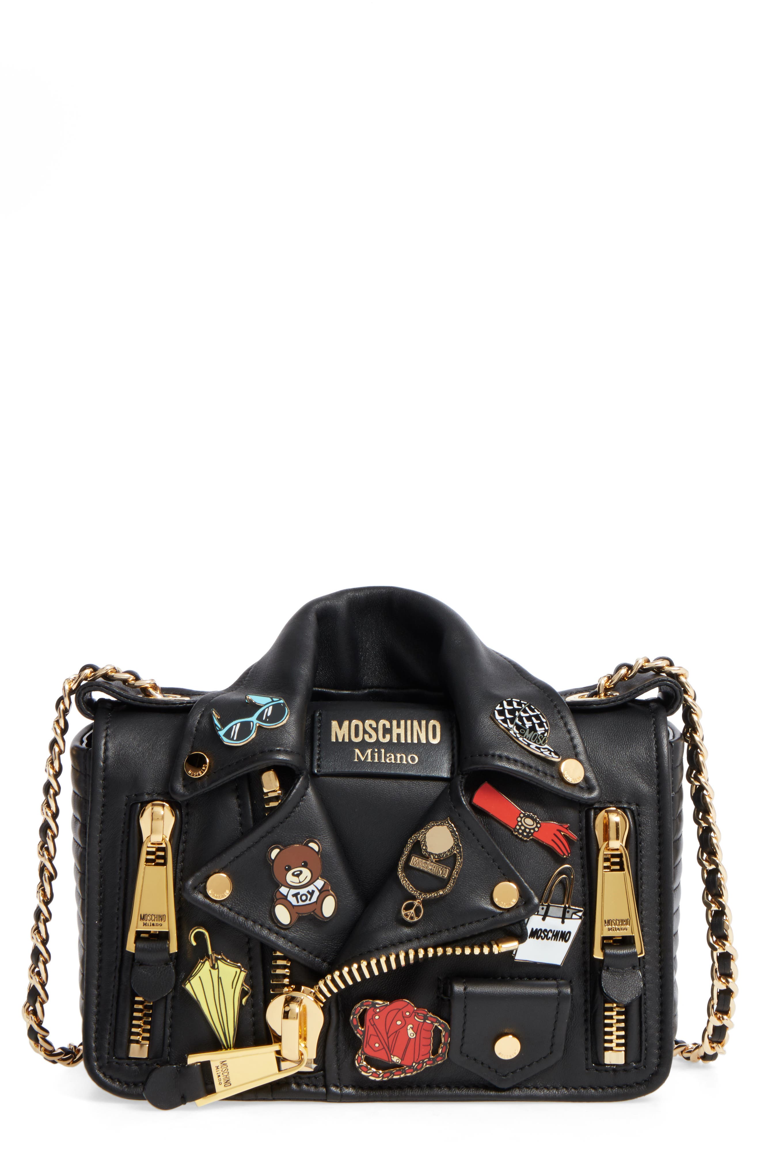Biker Jacket Shoulder Bag, Main, color, BLACK