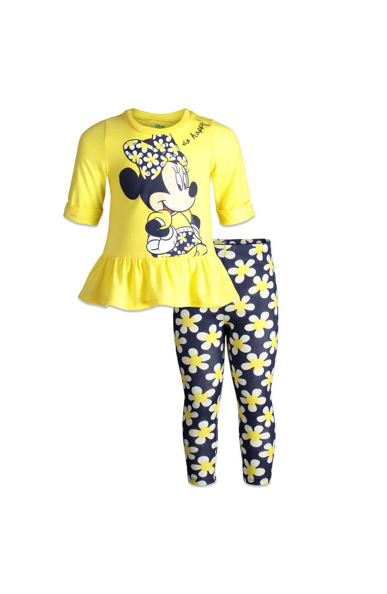 Disney Minnie Mouse 2-Piece T-Shirt and Leggings Set, Main, color, Yellow Navy Daisy
