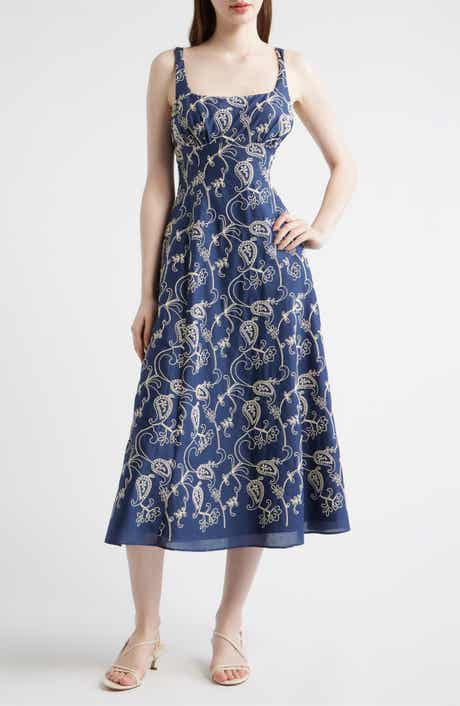 Embroidered Cotton Fit & Flare Midi Dress