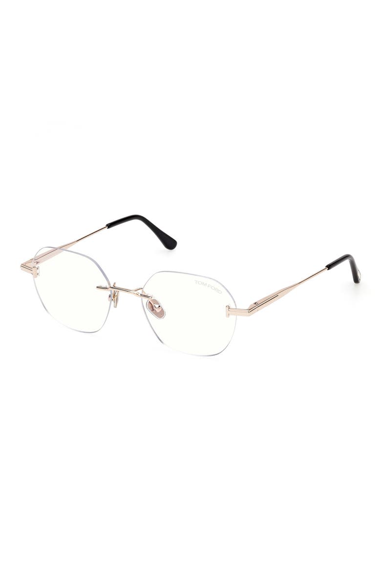 52mm Geometric Optical Glasses, Alternate, color, SHINY ROSE GOLD / SHINY BLACK